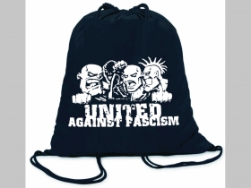 United Against Fascism - ľahké sťahovacie vrecko ( batôžtek / vak ) s čiernou šnúrkou, 100% bavlna 100 g/m2, rozmery cca. 37 x 41 cm